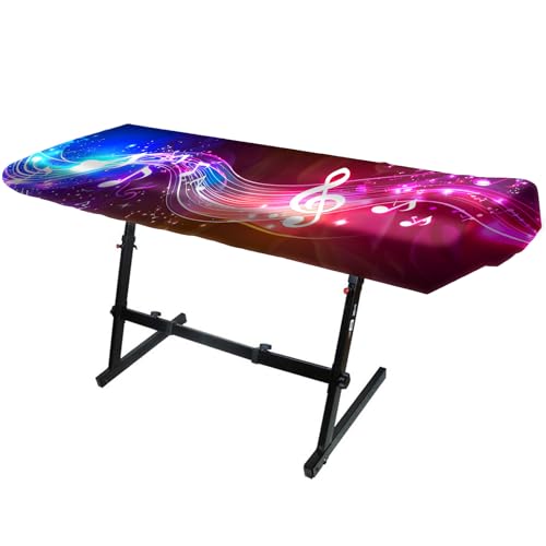 Image of Nuxovilar Stretchy 88 Keys Keyboard Piano Dust Cover, Dust | Proof Elastic Milk Silk with Colorful Music Note Wave Designs for Digital Pianos
