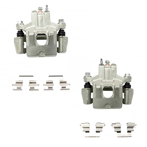 Image of TRQ Rear Driver and Passenger Side Brake Caliper Set Caliper Brackets Hardware Compatible with 06-07 Toyota Avalon 02-06 Camry US Built Models 04-08 Solara