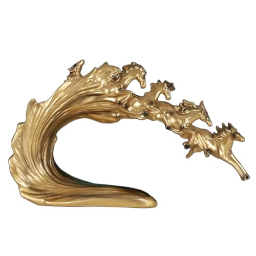 Figurine décorative cheval or grand format 41cm salon bureau - 2
