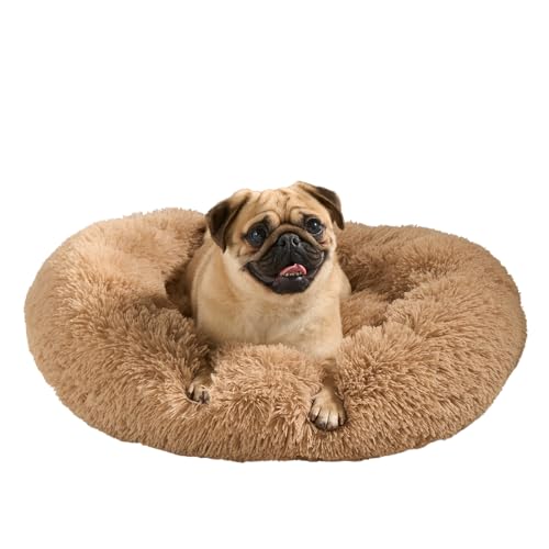 OHS Fluffy Dog Bed Large, Cat Donut Bed Super Soft Pet Beds for Dogs Calming Anti Anxiety Plush Cosy Luxury Dogs Beds Large for Living Room Kitchen, Beige