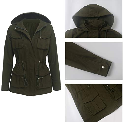 SheKiss Womens Zipper Up Safari Military Anorak Jackets Camouflage Lightweight Outwear Coat with Pockets, Army Green, XX-Large