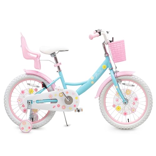 Image of Girls Bike with Basket for Toddlers and Kids Aged 3-14 Years Old, 12 14 16 18 Inch with Training Wheels & Doll Seat, 20 Inch with Kickstand & Rear Rack, Princess Style Bicycle for Gift.
