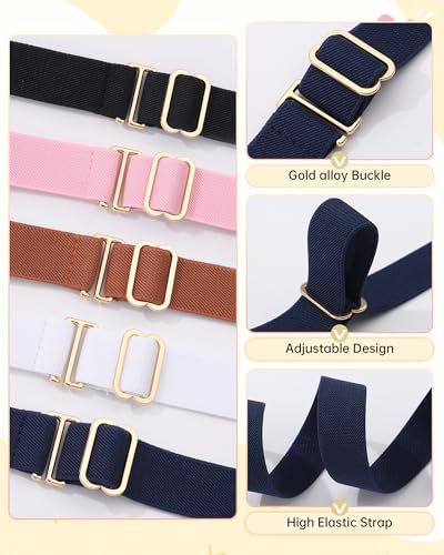 Kajeer Kids Belt for Girls,3 Pack Stretch Belts Invisible Adjustable Gold Buckle Toddler Youth Belt for Uniform Casual3
