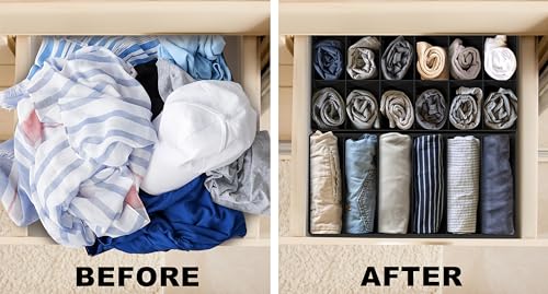 Image of Simple Houseware Closet Underwear Organizer Drawer Divider Assorted 7 Pieces, Black