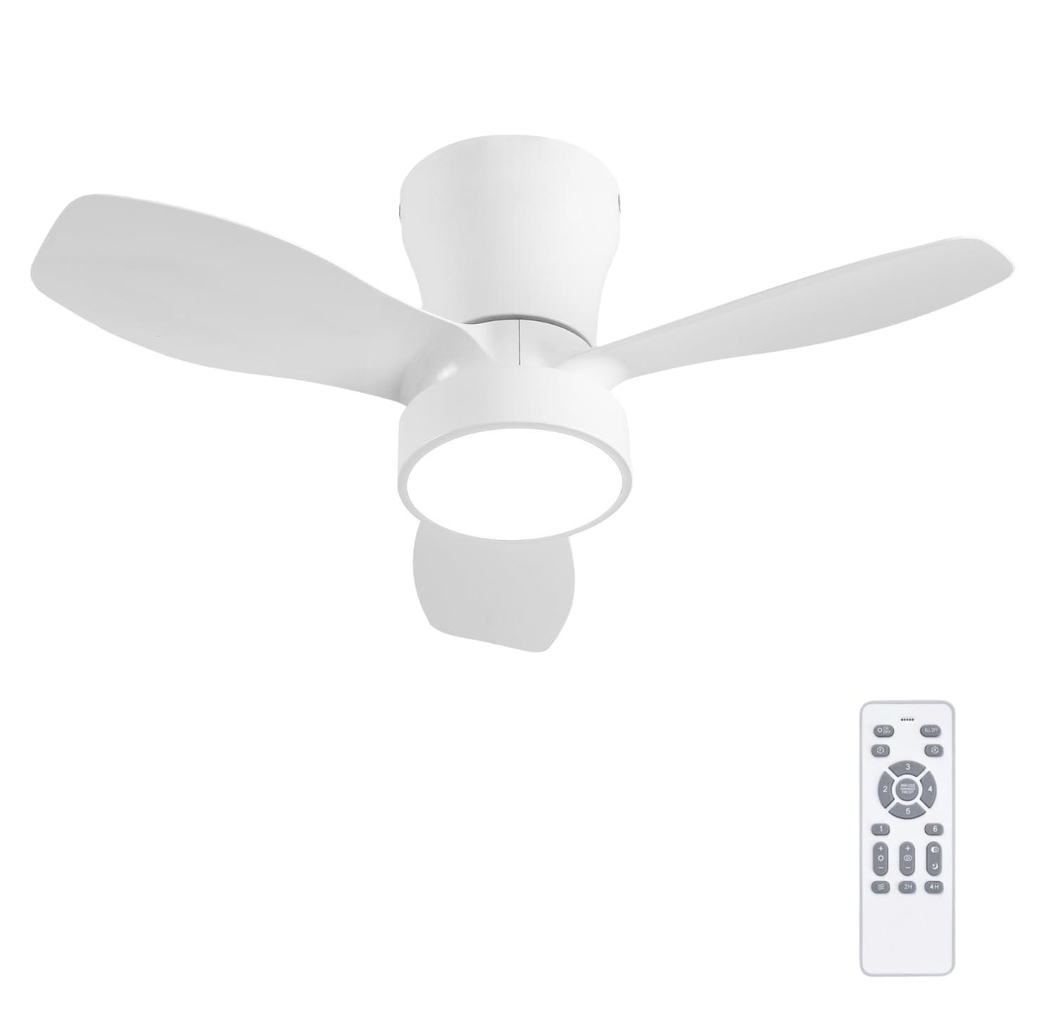 Ventilador de Techo Pequeño con Luz LED Blanco 62cm | Motor DC Silencioso 3 Velocidades | 3 Temperaturas de Luz (3000K/4000K/6500K) Intensidad Regulable | Mando y Temporizador