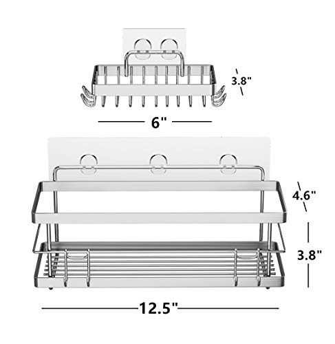 Kesol Shower Caddy + Soap Dish With Hooks For Hanging Sponge And Razor, Shower Organizer Shampoo Holder, No Drilling Adhesive Wall Mounted, Rustproof Sus304 Stainless Steel- 2 Pack #TOP4