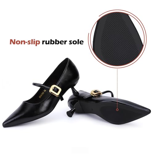 Zelaprox Women Vintage Pointed Toe Slip On Pumps Shoes Mary Jane Closed Toe Low Kitten Heel Shoes Buckle Strap for Bridal Guest Dress Prom 5