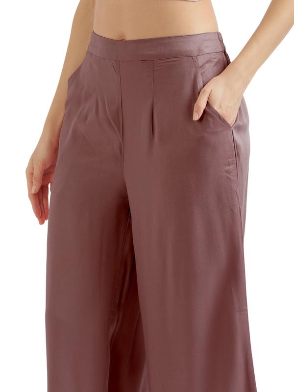 Image of SAADAA Palazzo Pants for Women Half-Elasticated Waistband | Palazzo for Women in Soft Viscose Fabric | Regular Fit with Mid Rise Waist & Deep Pockets | Versatile for Formal & Casual Wear