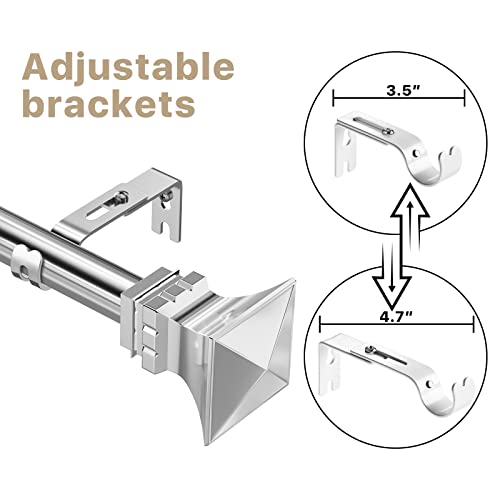 Aeaskiey Silver Curtain Rods For Windows 28 To 48 Inch With Square Finials, Heavy Duty 1 Inch Curtain Rod Window Treatment thumb #2