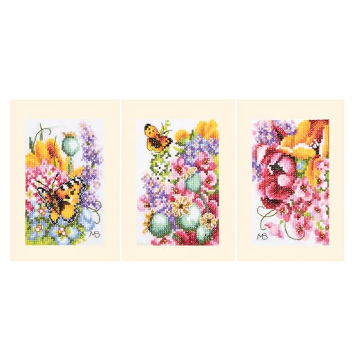 Kit Point de Croix Lanarte : offrez un lot de 3 cartes de vœux fleurs à broder soi-même