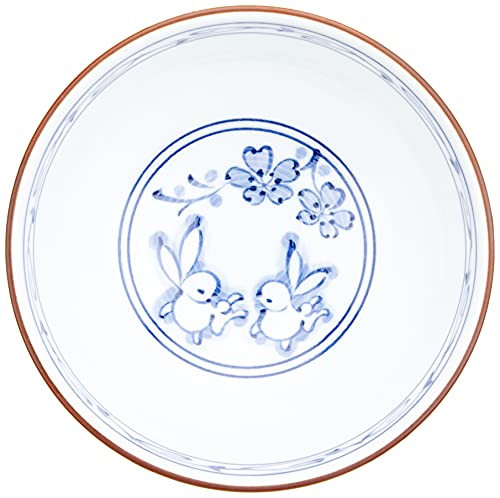 波佐見焼 軽量飯碗 彩釉兎絵柄 赤色 70882