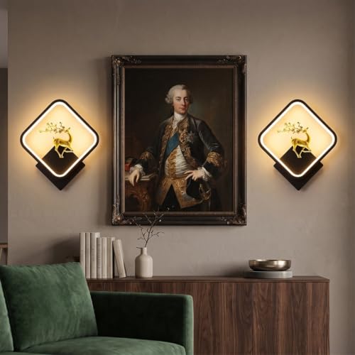 Image of fizzytech Golden Deer Head LED Wall Light, Round Decorative Wall Lamp with 3 Colour Changing Modes for Living Room, Bedroom, Hallway & Home Decor, Pack of 2