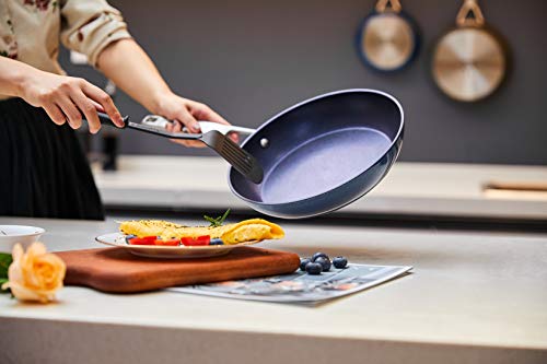 Frying Pan, MSMK 10\" Nonstick Skillet, Titanium and Diamond Coating From USA Fry Pan, Heat Evenly Induction Cooking Pans with Stay-Cool Handle, Professional Omlette Pan, Oven Safe Cookware, Blue