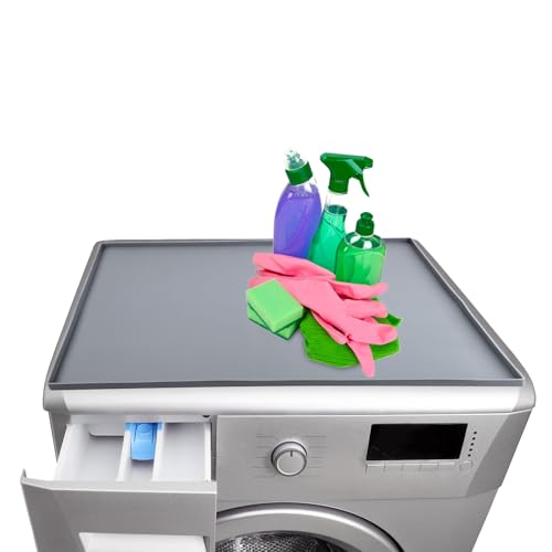 Tapis pour Dessus de Machine à Laver, 60 x 50cm Housses pour Laveuse et Sécheuse pour le Dessus Coussin Imperméable Tapis en Caoutchouc pour Machine à Laver ou Sèche-Linge Buanderie (Gris)