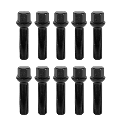 TUCKBOLD M14x1.5mm Ball Seat Wheel Lug Bolt for Volkswagen 19mm Hex 50mm Shank Length Sturdy | Extended Bolts Black 10 Pcs