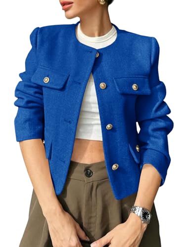 Veste en tweed court pour femme Cicy Bell au design sans col épuré