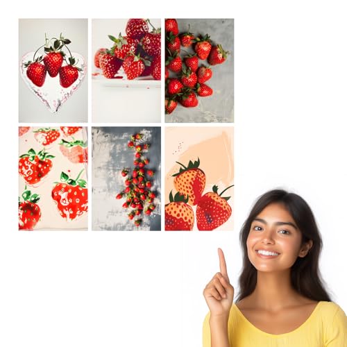Image of SiddArtify Strawberry Art Print Set - Red - White Fruit Still Life - Sticker - 12x18 Inch - Pack of 6 Wall Room Decoration art Poster Prints