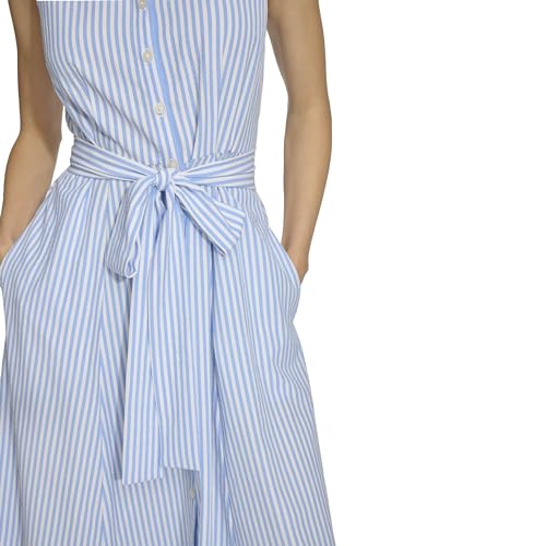 Image of Tommy Hilfiger Women's Sleeveless Collared Button Front Tie Waist Midi Shirt Dress