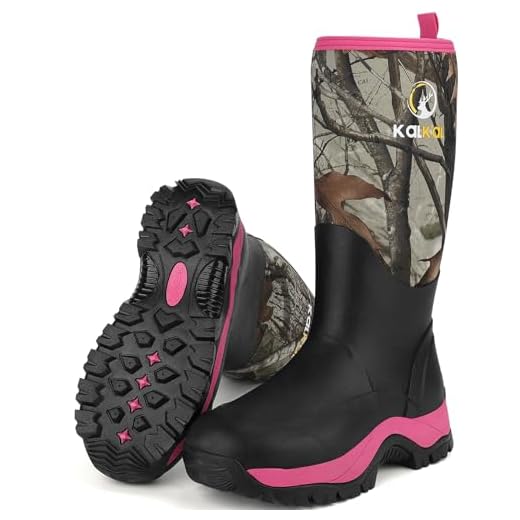 Kalkal Hunting Boots for Women, Insulated Waterproof Womens Hunting Rubber Boots, 6mm Neoprene Camo Rain Boots for Mud Working Farming Fishing (Size 5-11)