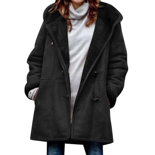 Manteau femme hiver chaud à capuche polaire et boutons chic