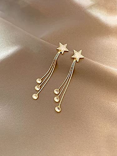 Women's Star Shaped Stud with Linear Chain Crystal Hanging Dangler Earrings