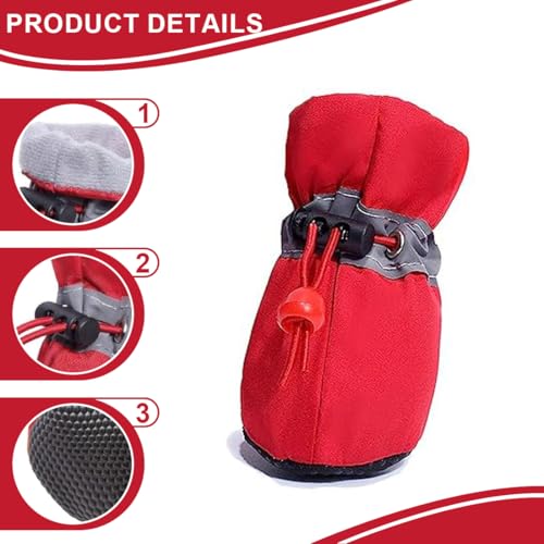 IKOPFLN Hundeschuhe, 4er-Set wasserdichte Schneeschuhe pfotenschutz mit Anti-Rutsch Sohle, pfotenschutz Hundeschnee Stiefel für Kleine Mittlere Hunde(Rot)