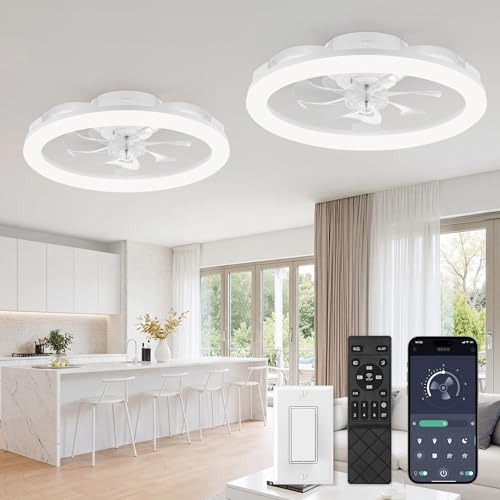 LEDIARY 2 Pack 20" Ceiling Fans with Lights and Remote for Bedroom, White