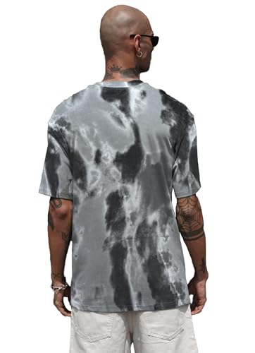 Image of LEOTUDE Men's cotton Oversized Fit Oversized Round Neck Half Sleeve Tie & Dye Printed T-Shirt
