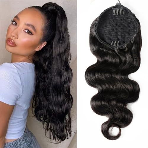 Extensión de cola de caballo de cabello humano natural con clip y ondas brasileñas 12"