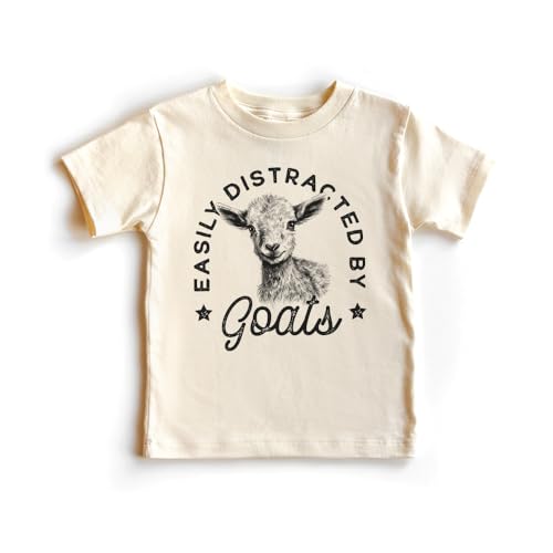 Easily Distracted by Goats Toddler Shirt - Goat Lover Farmer Top - Farm Hand Animal Tee - Natural Kids Shirts