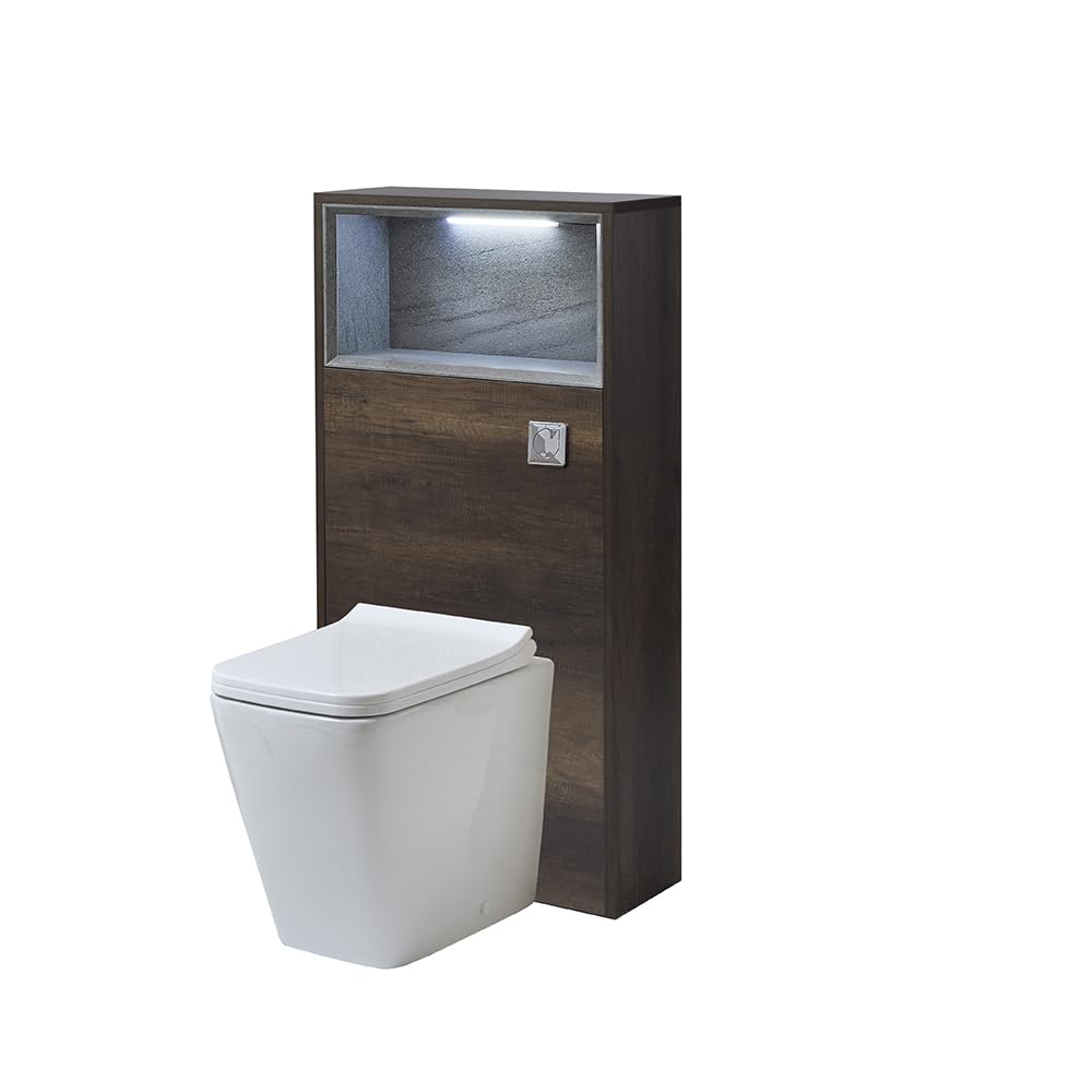 Milano Bexley 600mm Dark Oak Bathroom WC Unit LED Lit Shelf Toilet Chrome Flush