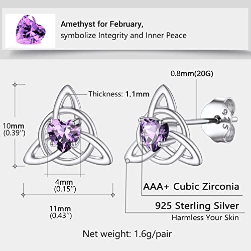 February Birthstone Hypoallergenic Purple Earrings Studs Girlfriend Gifts Sterling Silver Love Knot Pagan Earrings #TOP2