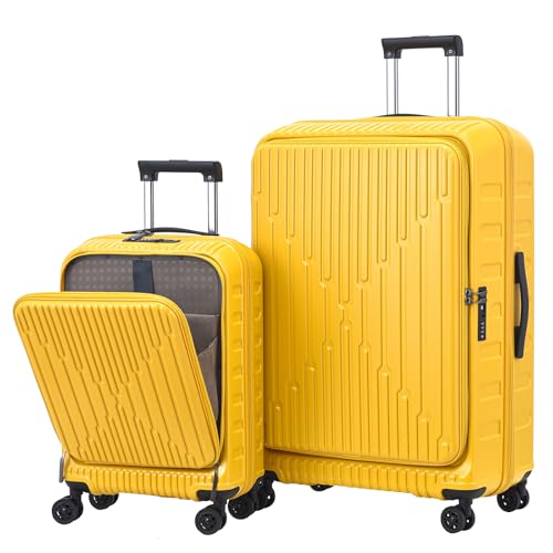 Image of Kaleenie 2 Pieces 19 /29 Luggage Sets, 19 Inch Carry On Luggage with Front Pocket & 29 Inch Side Opening Suitcase, Ligthweight ABS+PC Hardshell, TSA Lock & YKK Zipper with HINOMOTO 360 Wheels, Yellow