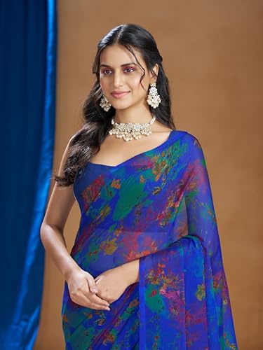 Image of Garden Vareli Nara Chiffon Abstract Floral Print Saree