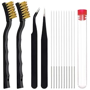 KITANIS 3D Drucker Düse Reinigungsset mit Bürste – 10 Stück 0,4mm Reinigungsnadeln, 2 Arten durchdachte Pinzette und 2 Stück Cooper und Edelstahl Reinigungsbürsten