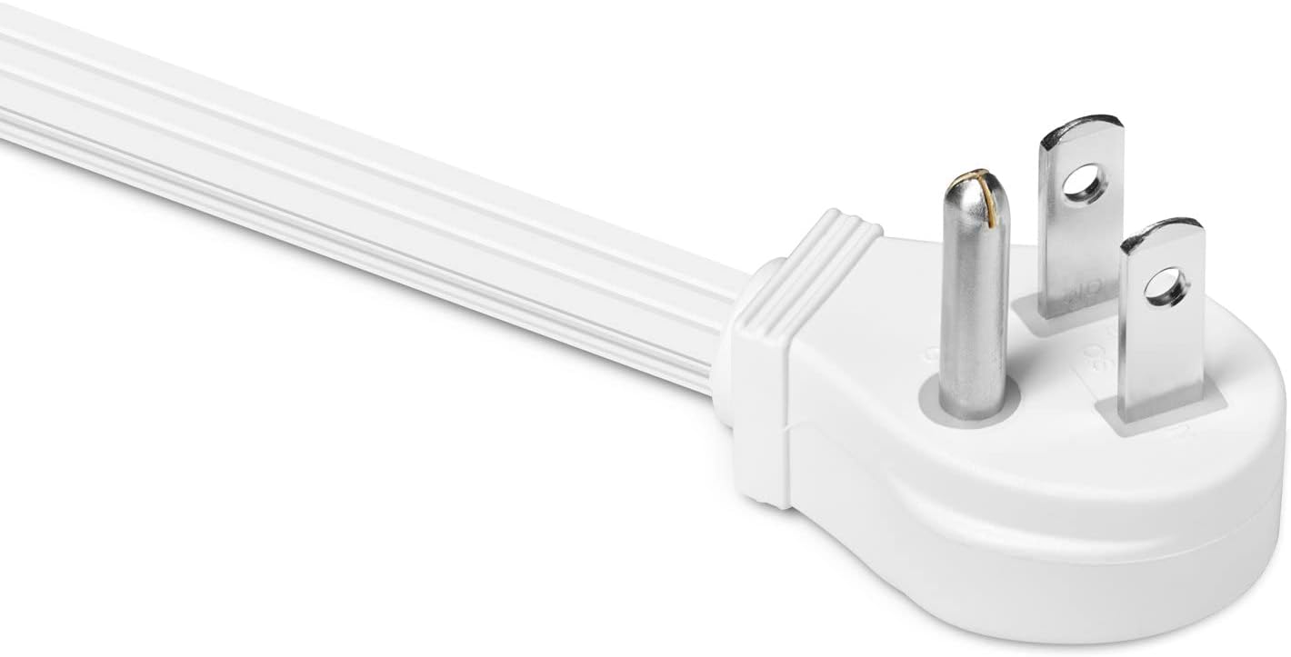 Maximm Cable 50 Feet Flat Plug Extension Cord/Wire, Multi Outlet - 3 Prong Angled Plug Extension Cord - White UL Certified