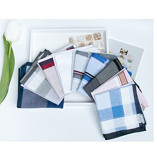 Mens Handkerchiefs 100% Cotton Plaid Handkerchiefs Pocket Square Hankies 5Pcs #TOP5