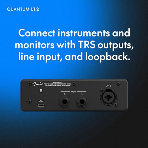 Image of Fender Quantum LT2 USB Audio Interface, for Guitarist, Vocalist, or Producer. Includes easy to use software, Fender Studio app, Amp and FX pack to create Studio Quality recordings. PC /Mac | 2-In /2-Out USB-C, Max-HD Mic Preamp, Fender Hi-Z Instrument Input, 24-Bit /192 Khz, Fender Studio Trial and Amp and Fx Pack