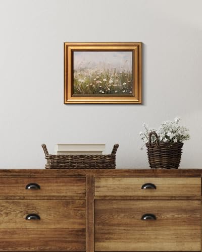Image of HUARCEY Gold Framed Vintage Wall Art for Living Room Wildflower Field Landscape Decor Aesthetic Mother Day Gift for Mom Oil Painting Flower Wall Print Floral Pictures Canvas Artwork Shelf Decor 8x10in