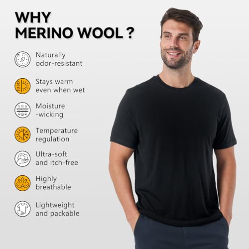 Merino Protect 100% Merino Wool T Shirts Men Odor Resistant Lightweight Undershirt Breathable Shirt for Travel Hiking2