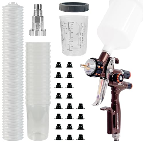 Image of Paint Spray Gun PRD-717 VS Type with Split Nozzle 1.3mm Spray Gun + Disposable Paint Cups 400ml /13.5oz 50 Sets