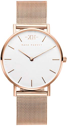 Damen-Armbanduhr Roségold Mesh in 36mm und 32mm Diverse Zifferblätter Analog Quarz Edelstahl (36 Millimeter, Roségold Weiss)