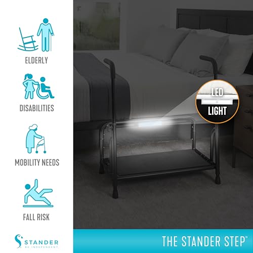 Stander Step-Stool, Portable Step with Adjustable Handles for Seniors and Elderly Adults, Extra Wide Heavy Duty Step-Ladder for Fall Prevention, Grab Bars, Motion Activated LED Light, Black by Stander - Image 5