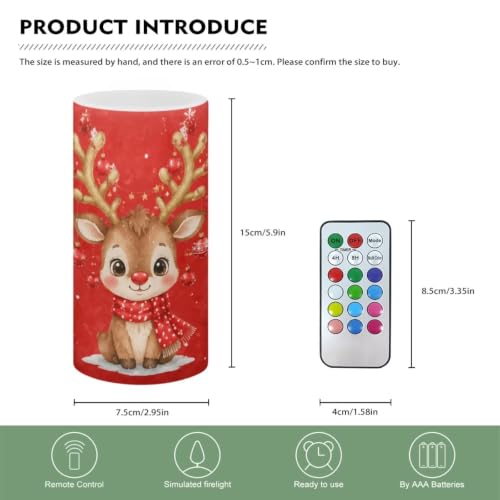 Image of Poceacles Christmas Flameless Candle Electric LED Lights with Timer Remote Color Lights Tealight for Home Indoor Christmas Party Decor, Cartoon Reindeer Red
