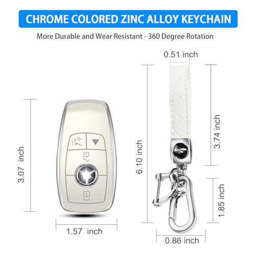 Image of QBUC for Mercedes Benz Key Fob Cover with Keychain(White) | Compatible with Benz C E R S G S CLS CLK GLC ML GLE GLS SL SLR McLaren AMG Key