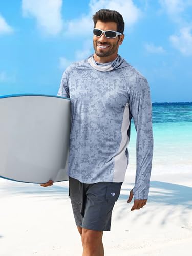 Image of PINSPARK Men's Sun Protection Hoodie with Mask UPF 50+ UV Long Sleeve Shirt Men Rash Guard Performance Fishing Hiking Shirt