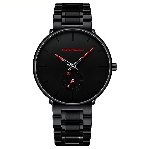 Herren Uhren Ultra Dünne Schwarze Minimalistische Quartz mit Edelstahlarmband fur Männer Klassische Elegantes Geschenk