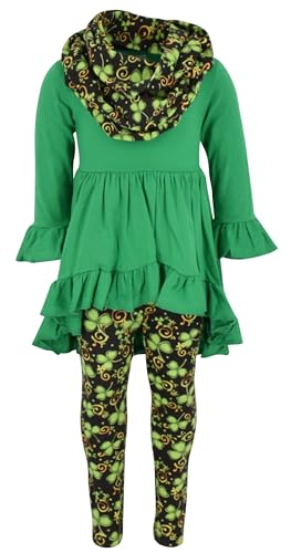 Image of Unique Baby Girls Kids Toddler 3pc Outfit Set Long Sleeve Cotton Blend Tunic Top Leggings and Scarf