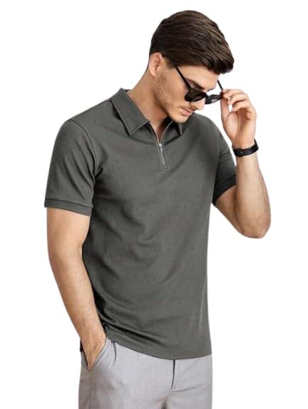 Image of NETCLICK Polyester V-Neck with Zip Closure Polo T-Shirt