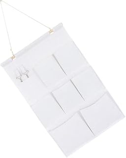 Cotton Linen Wall Hanging Storage Bag with Multiple Compartments, White